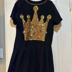 Black Dress with Gold Sequin Crown